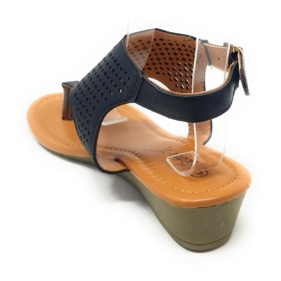 Slingback Wedge Thong Sandals, SW-2889, Black - Picture 2 of 3